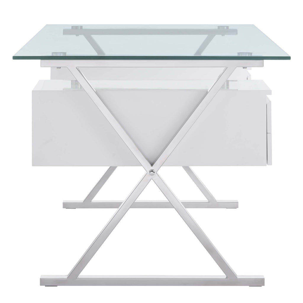 Sector 71" Glass Top Glass Office Desk - White