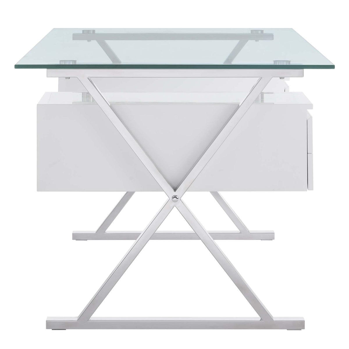 Sector 71" Glass Top Glass Office Desk - White
