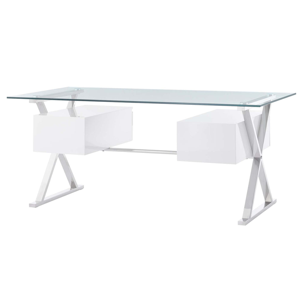 Sector 71" Glass Top Glass Office Desk - White