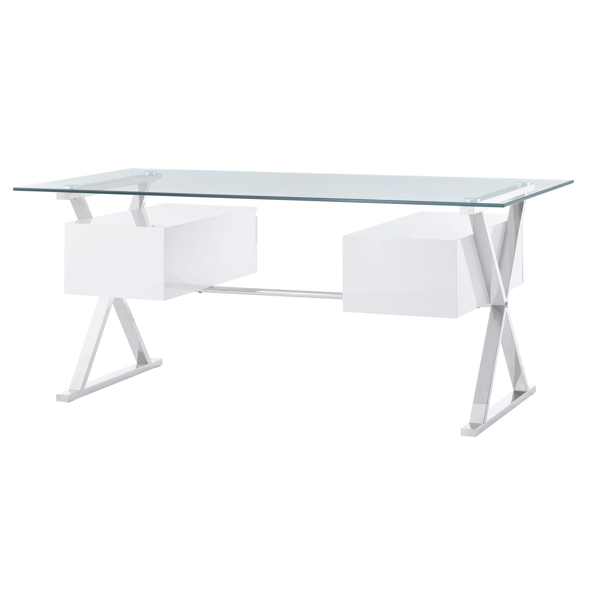 Sector 71" Glass Top Glass Office Desk - White
