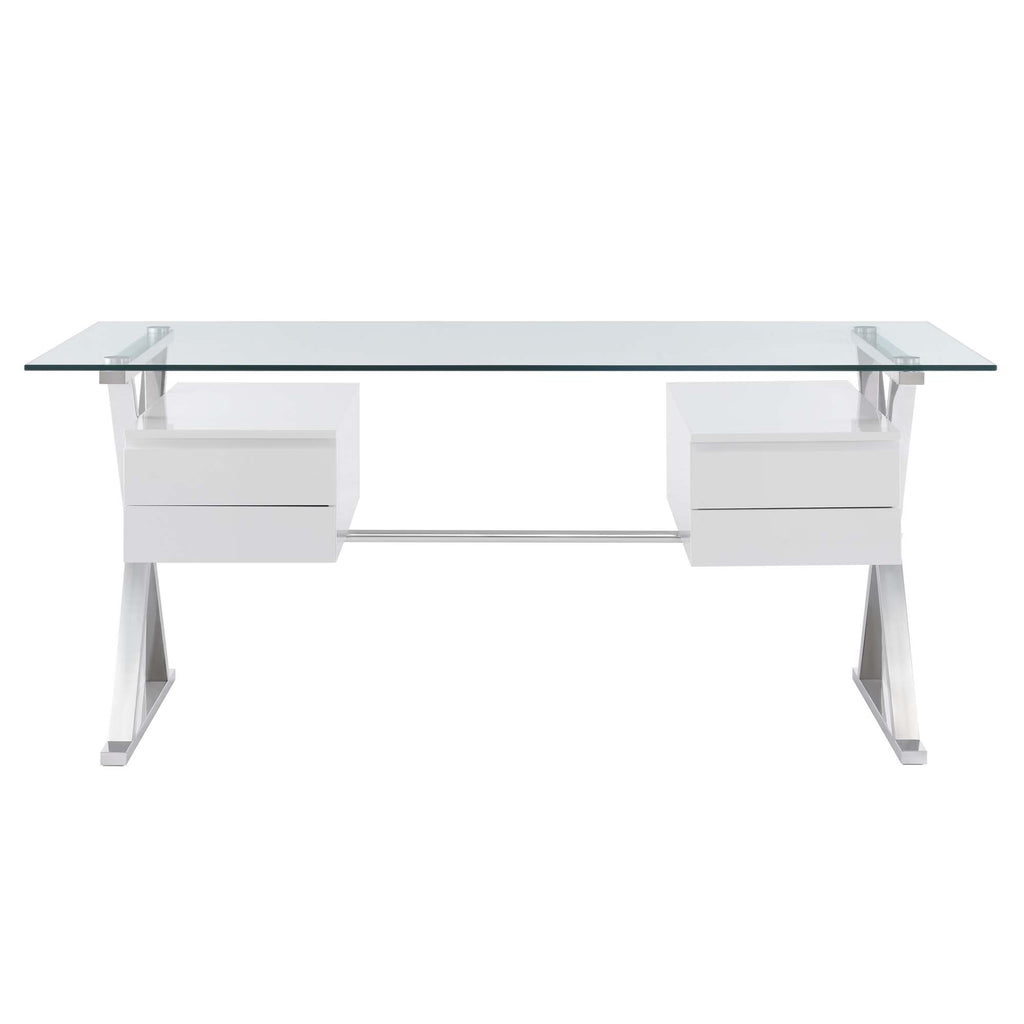Sector 71" Glass Top Glass Office Desk - White