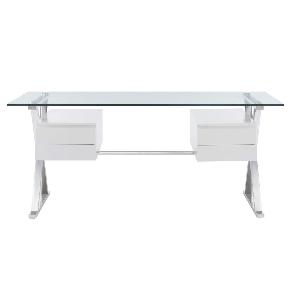 Sector 71" Glass Top Glass Office Desk - White