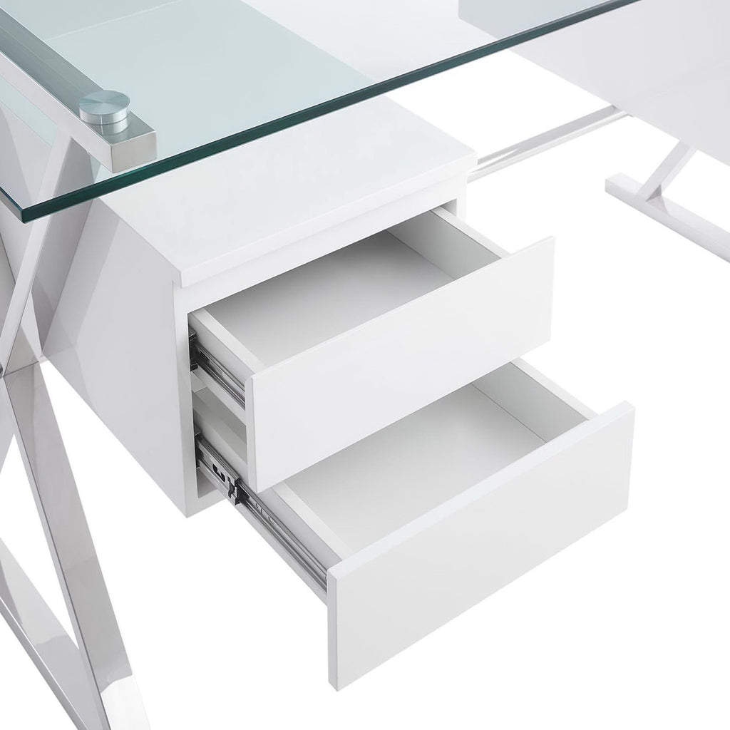 Sector 71" Glass Top Glass Office Desk - White