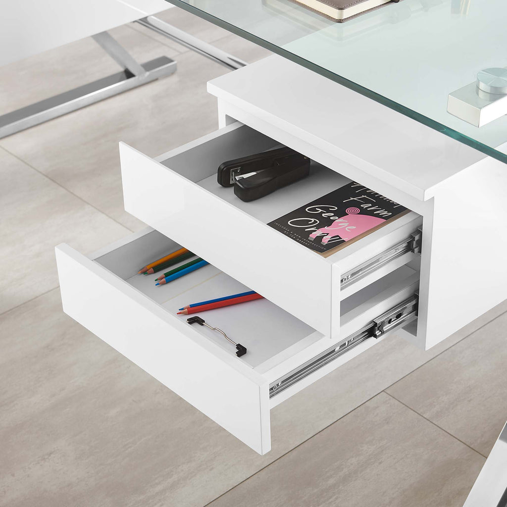 Sector 71" Glass Top Glass Office Desk - White