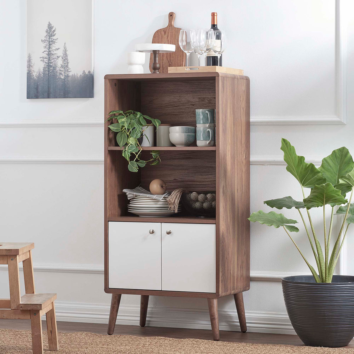 Transmit Display Cabinet Bookshelf - Walnut White