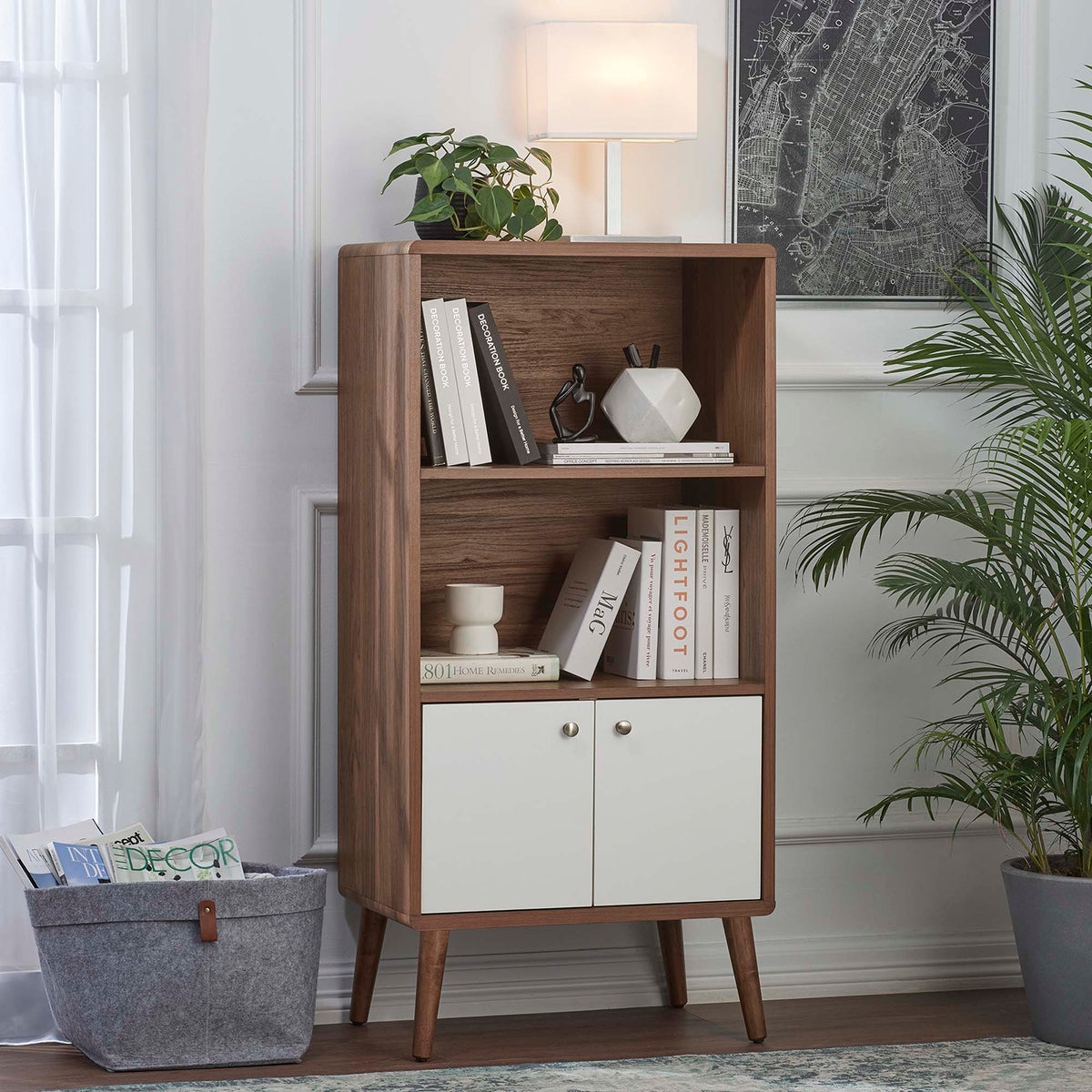 Transmit Display Cabinet Bookshelf - Walnut White
