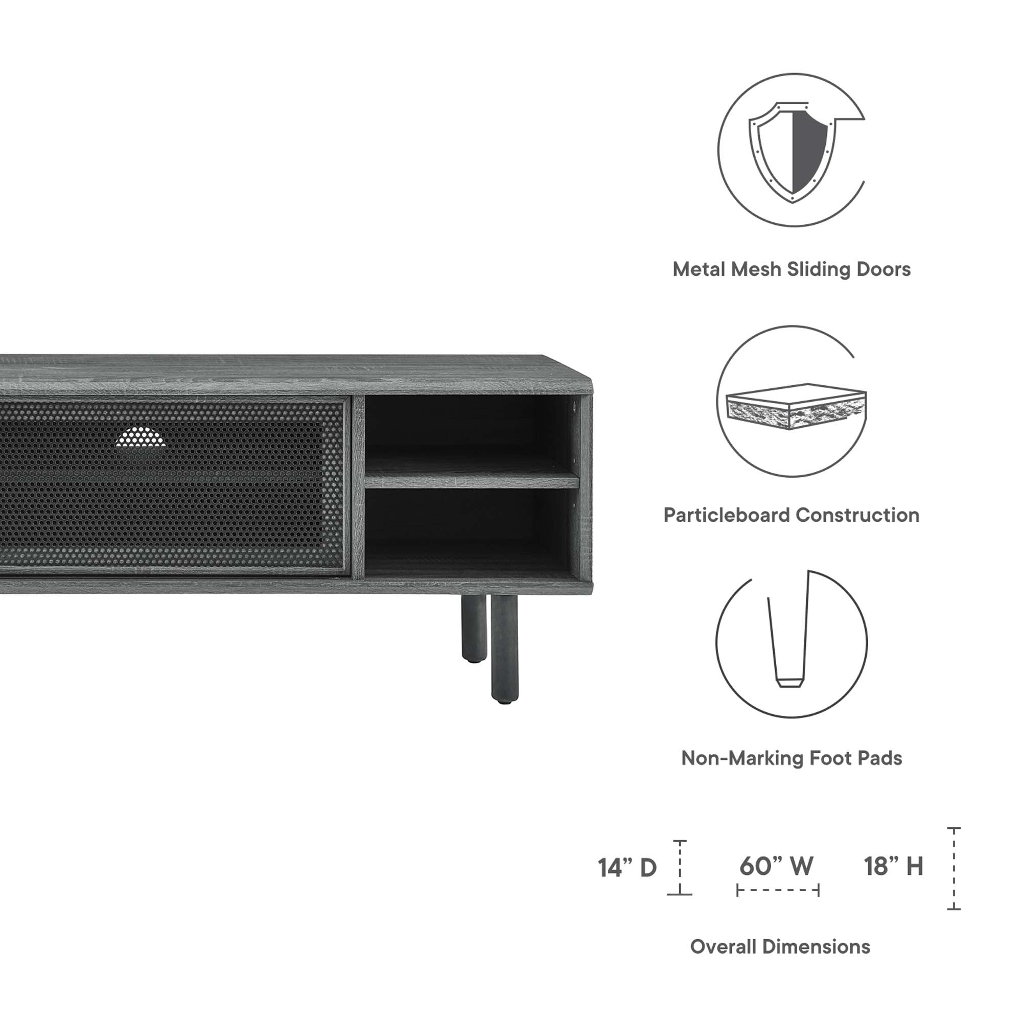 Kurtis 60" TV Stand - Charcoal