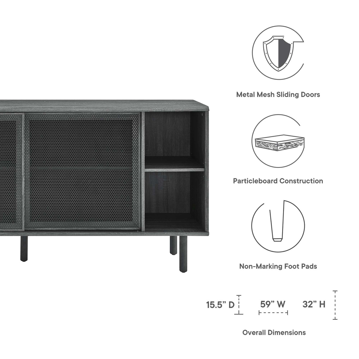 Kurtis 59" Sideboard - Charcoal