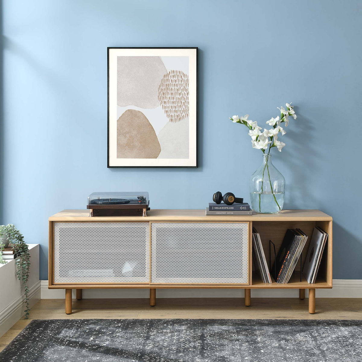 Kurtis 67" TV and Vinyl Record Stand - Oak