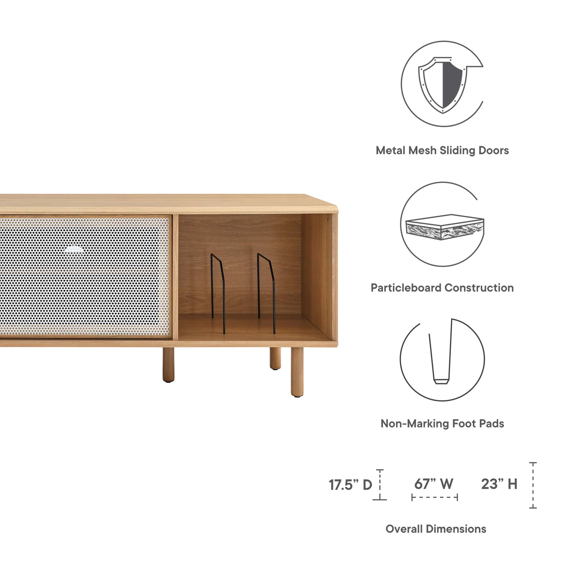 Kurtis 67" TV and Vinyl Record Stand - Oak