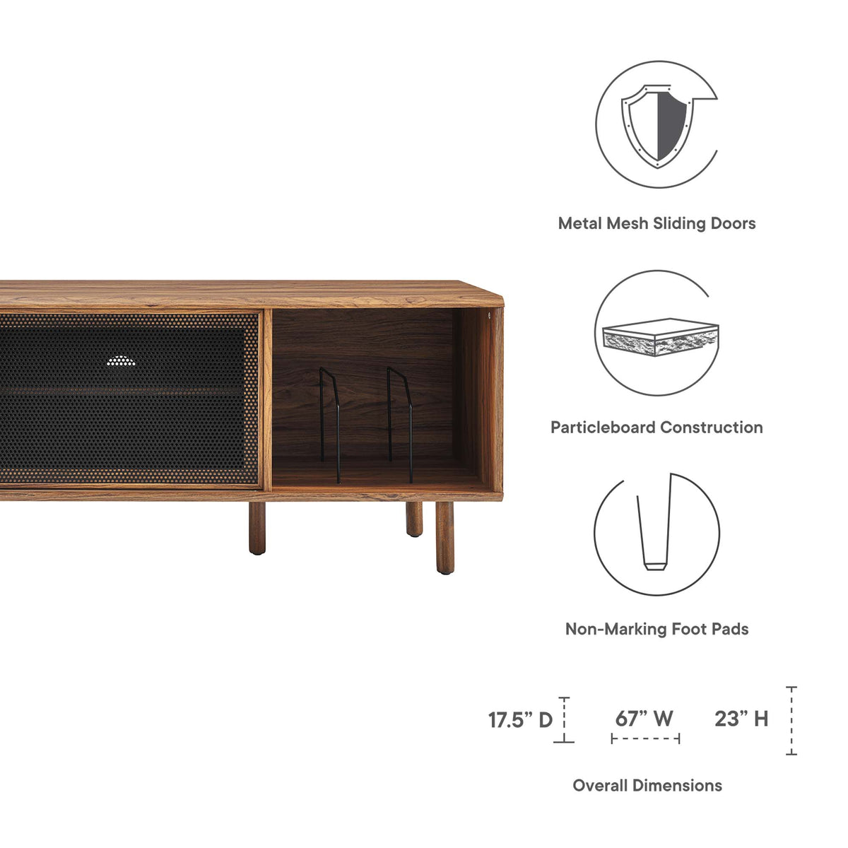 Kurtis 67" TV and Vinyl Record Stand - Walnut