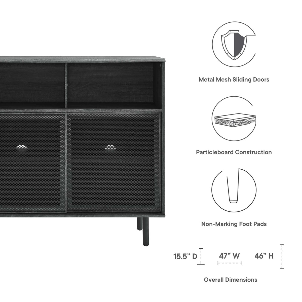 Kurtis 47" Display Cabinet - Charcoal