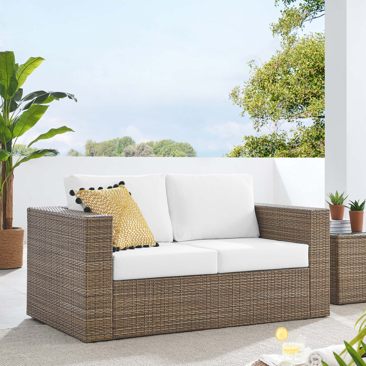 Convene Outdoor Patio Loveseat - Cappuccino White