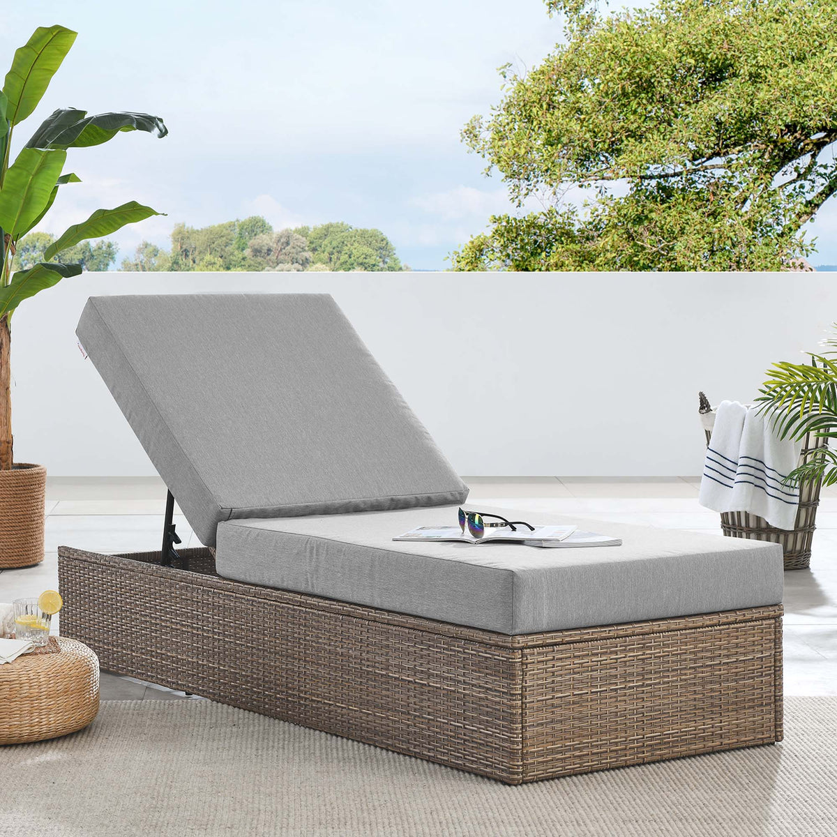 Convene Outdoor Patio Chaise Lounge Chair - Cappuccino Gray