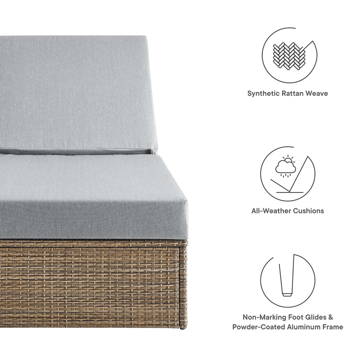Convene Outdoor Patio Chaise Lounge Chair - Cappuccino Gray