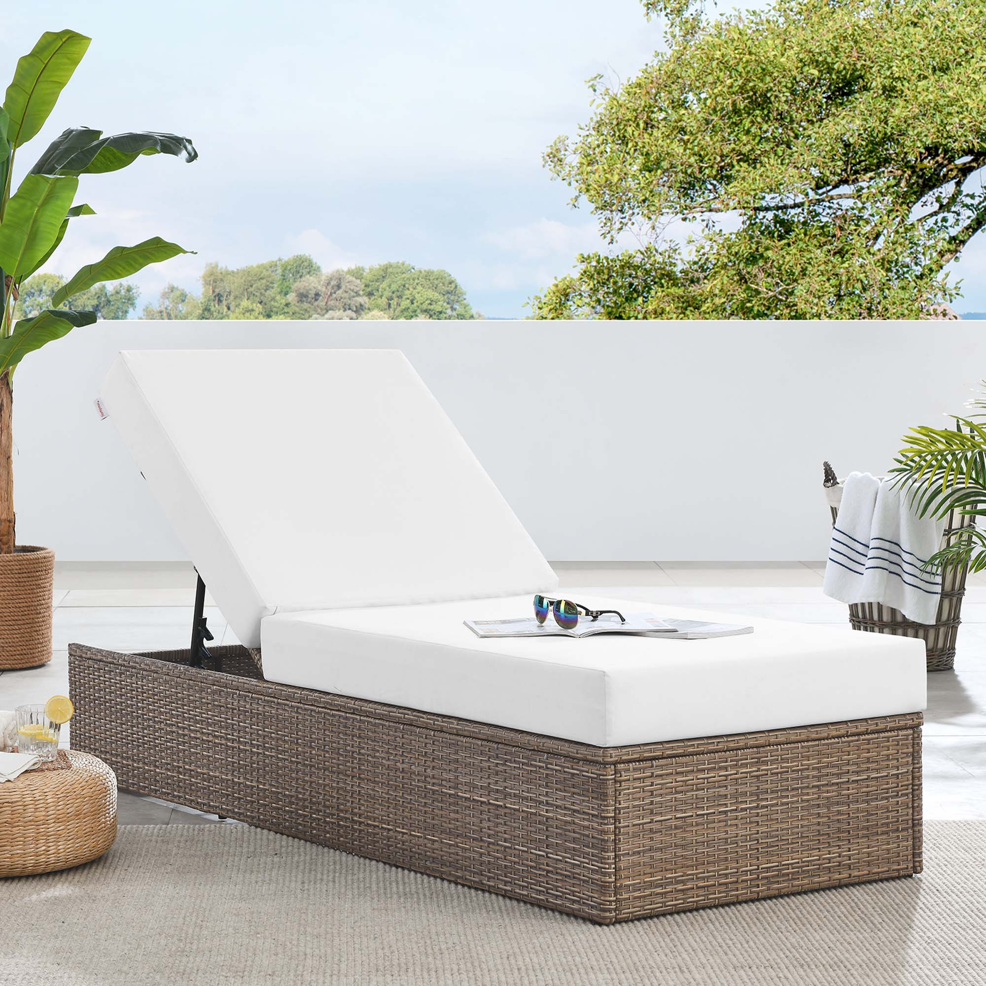 Convene Outdoor Patio Chaise Lounge Chair - Cappuccino White