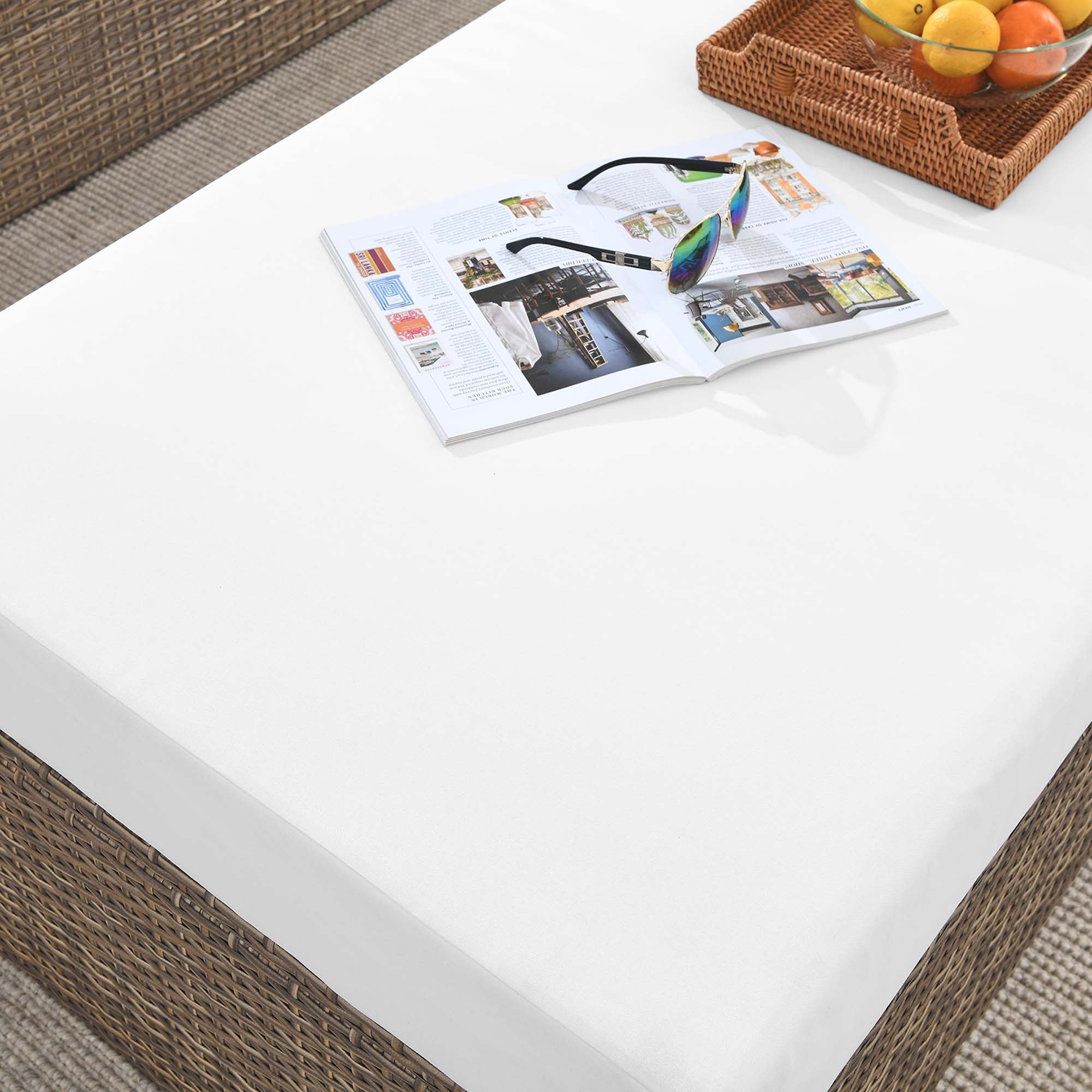 Convene Outdoor Patio Rectangle Ottoman - Cappuccino White