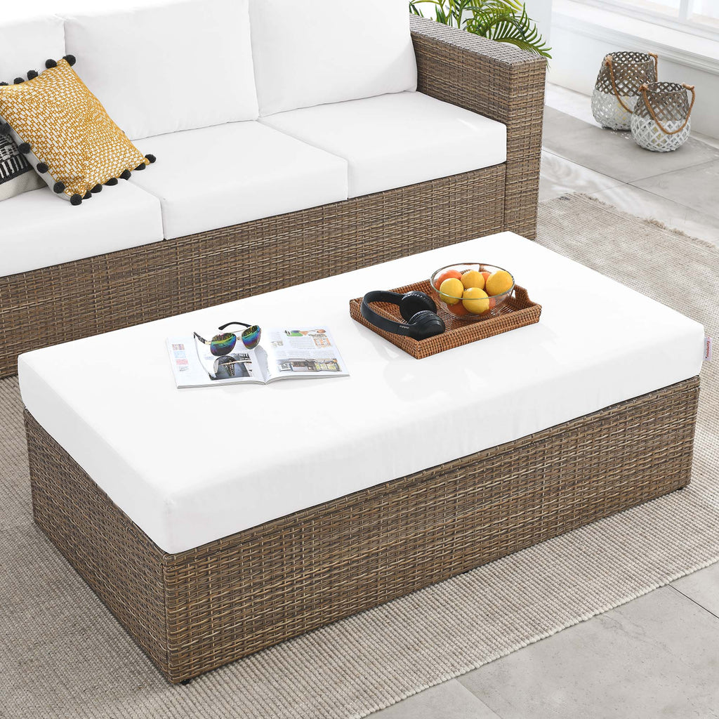 Convene Outdoor Patio Rectangle Ottoman - Cappuccino White