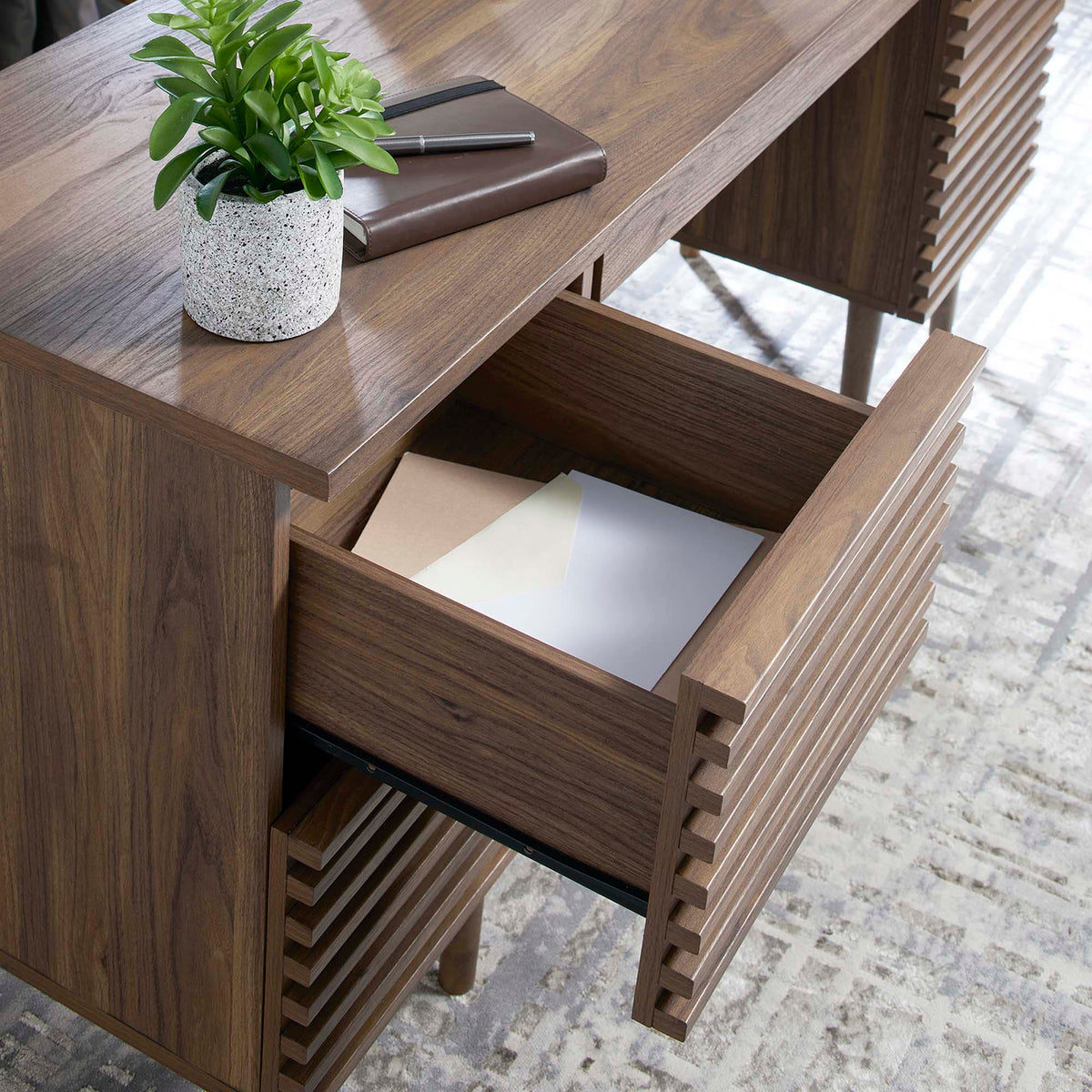 Render Office Desk - Walnut