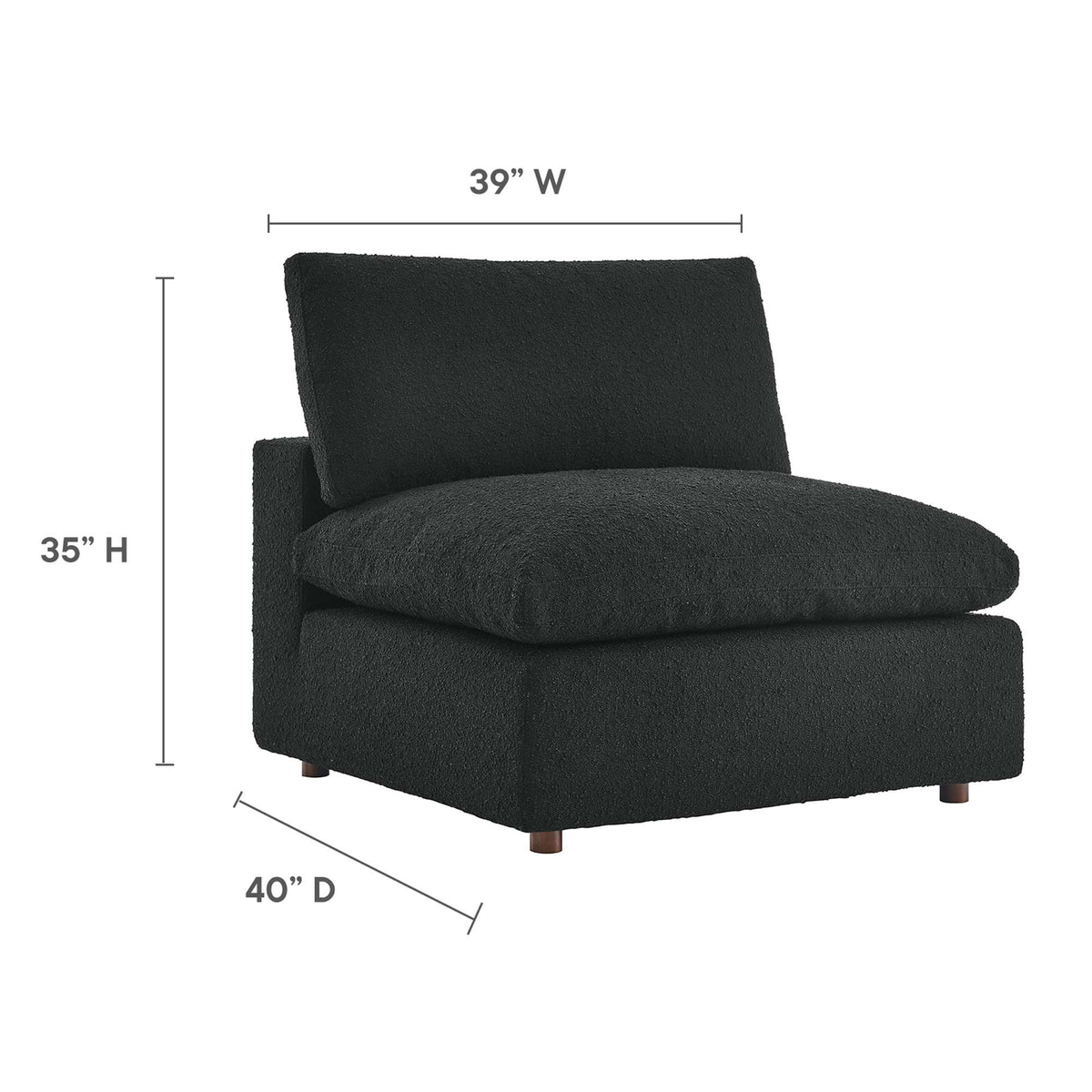 Commix Down Filled Overstuffed Boucle Fabric Armless Chair - Black