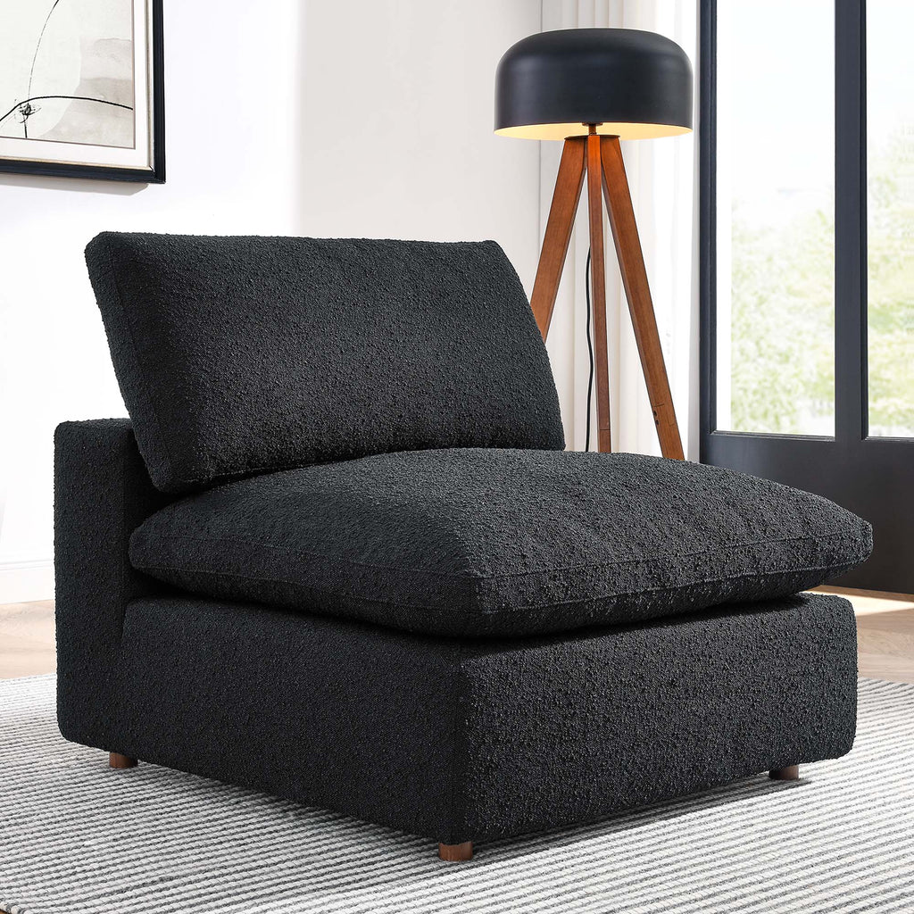 Commix Down Filled Overstuffed Boucle Fabric Armless Chair - Black