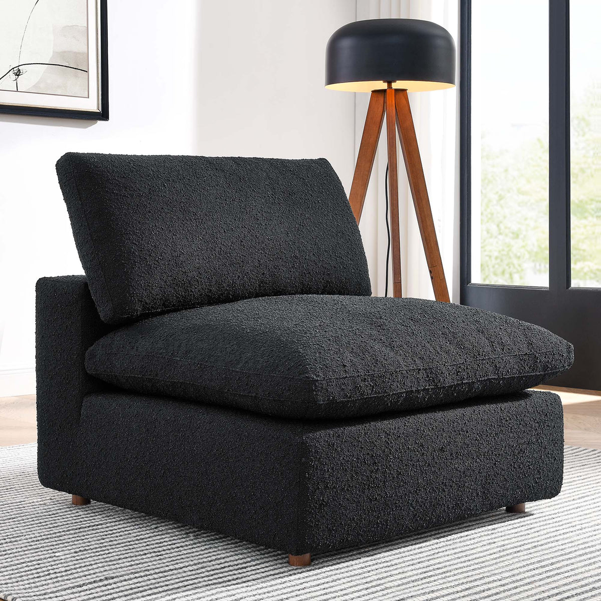 Commix Down Filled Overstuffed Boucle Fabric Armless Chair - Black