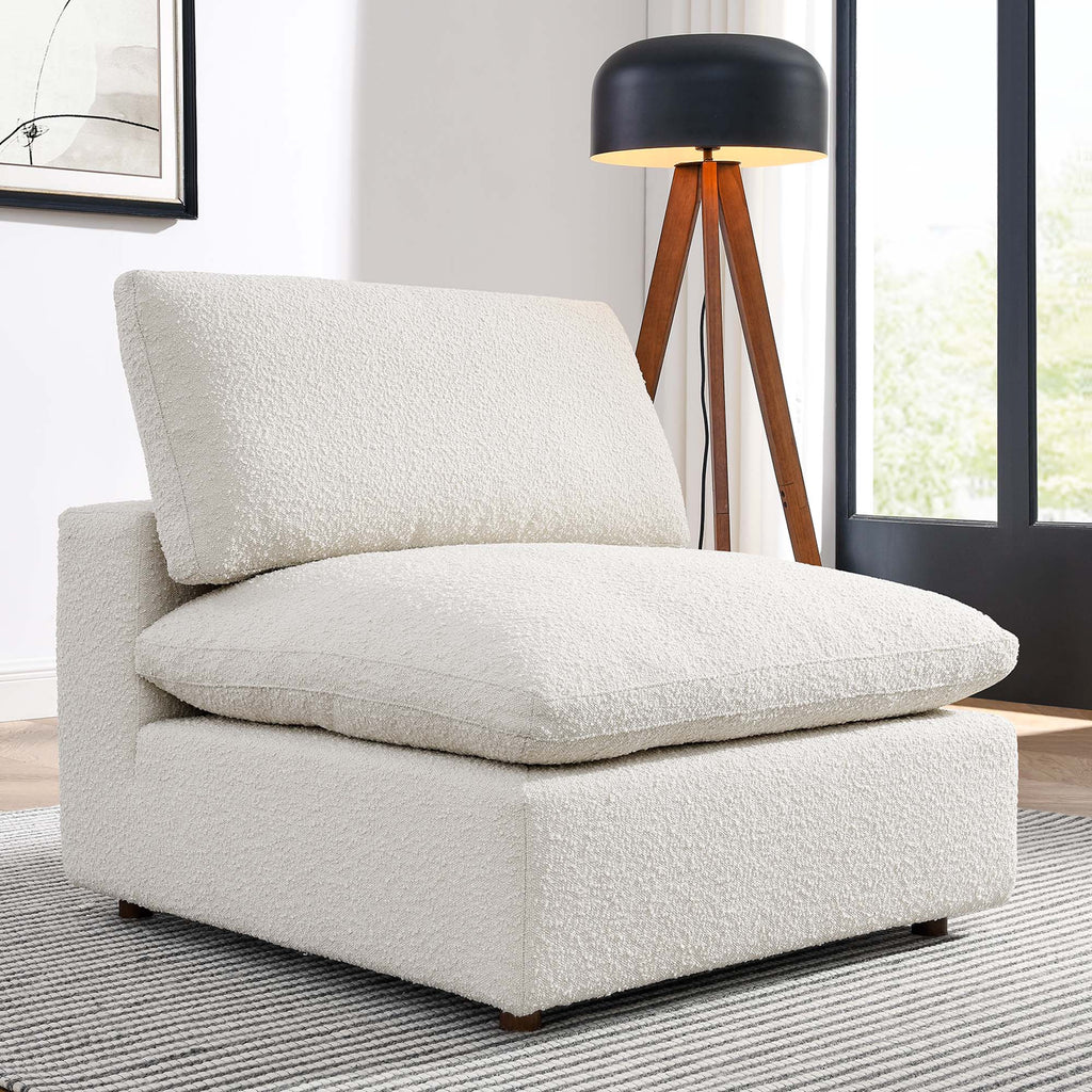 Commix Down Filled Overstuffed Boucle Fabric Armless Chair - Ivory