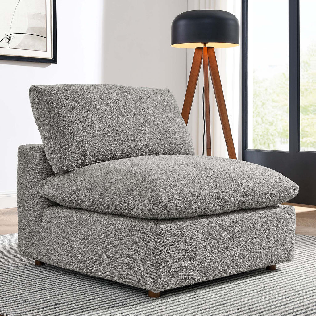 Commix Down Filled Overstuffed Boucle Fabric Armless Chair - Light Gray