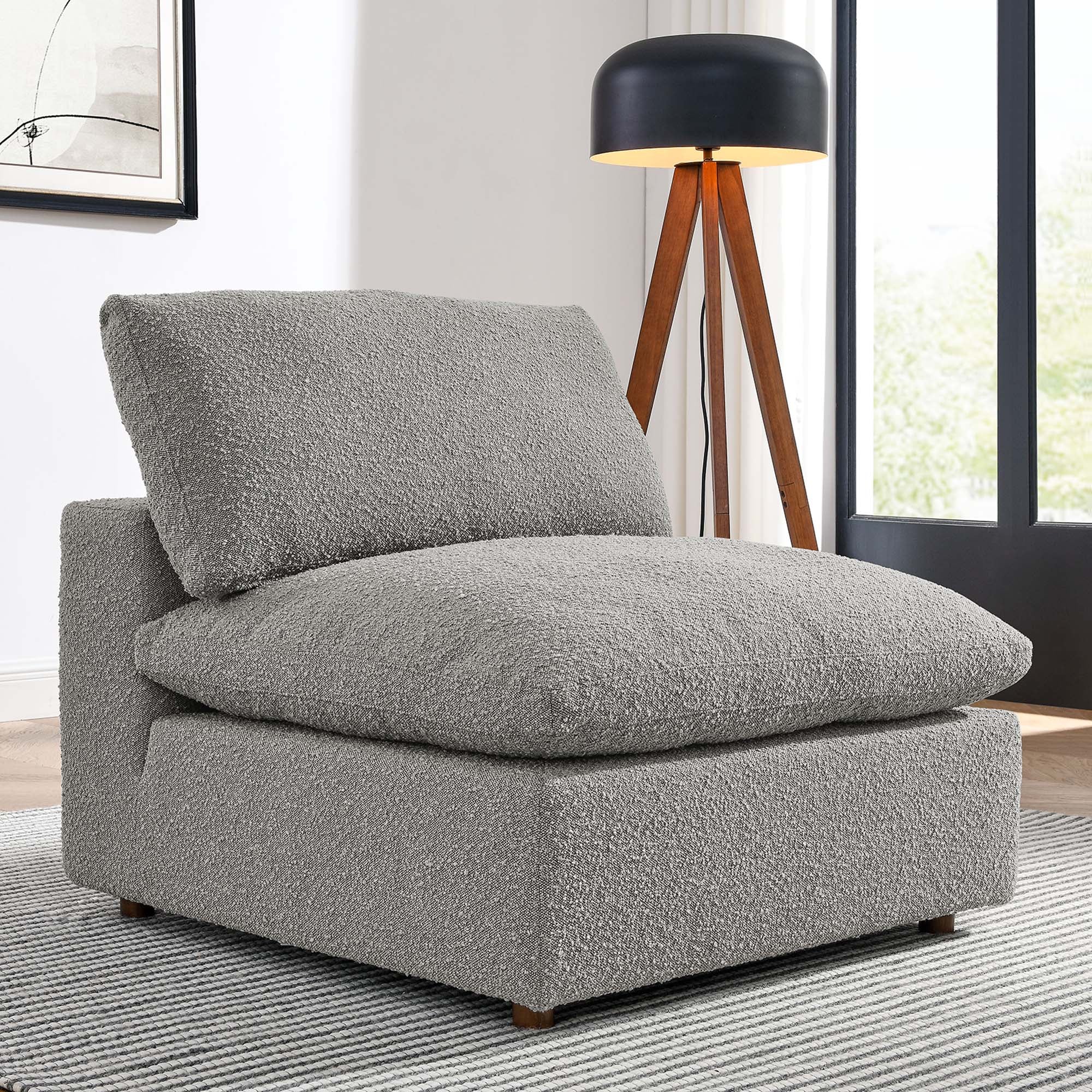 Commix Down Filled Overstuffed Boucle Fabric Armless Chair - Light Gray
