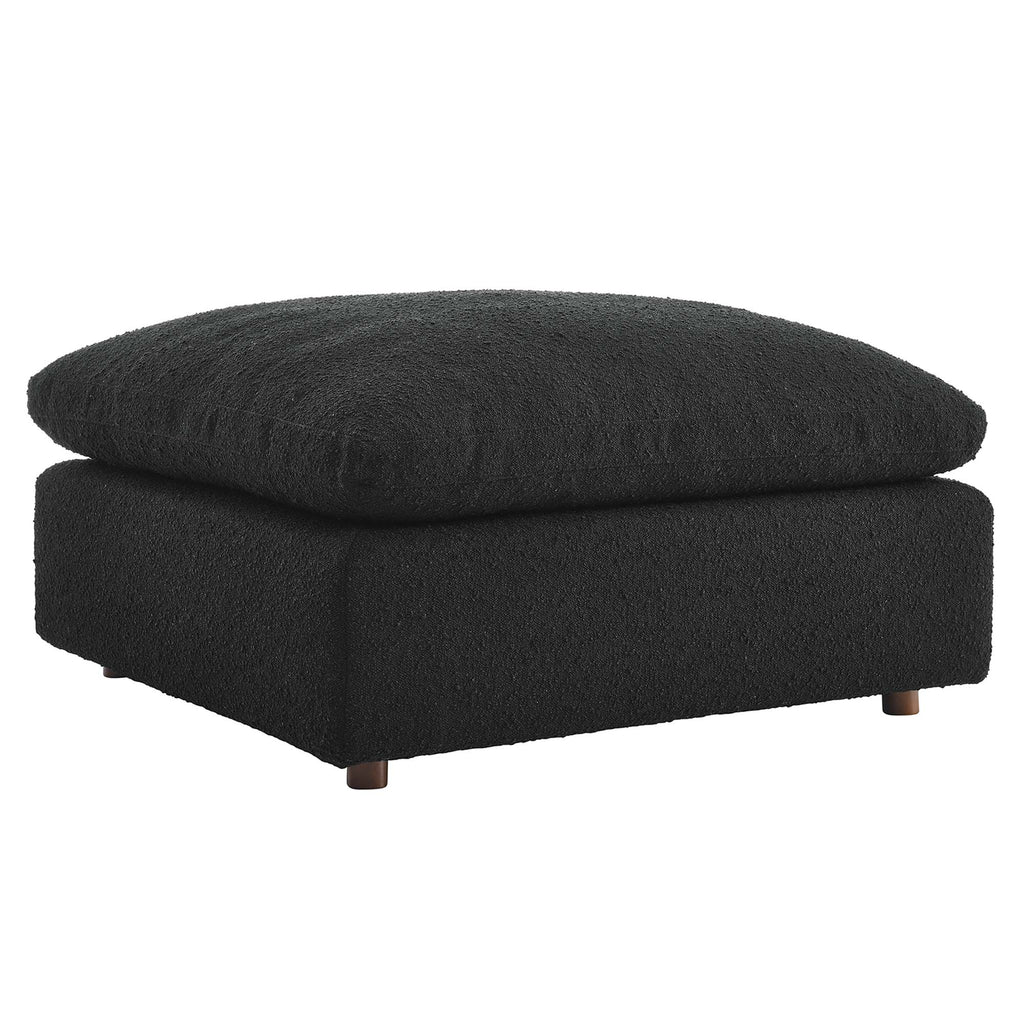 Commix Down Filled Overstuffed Boucle Fabric Ottoman - Black