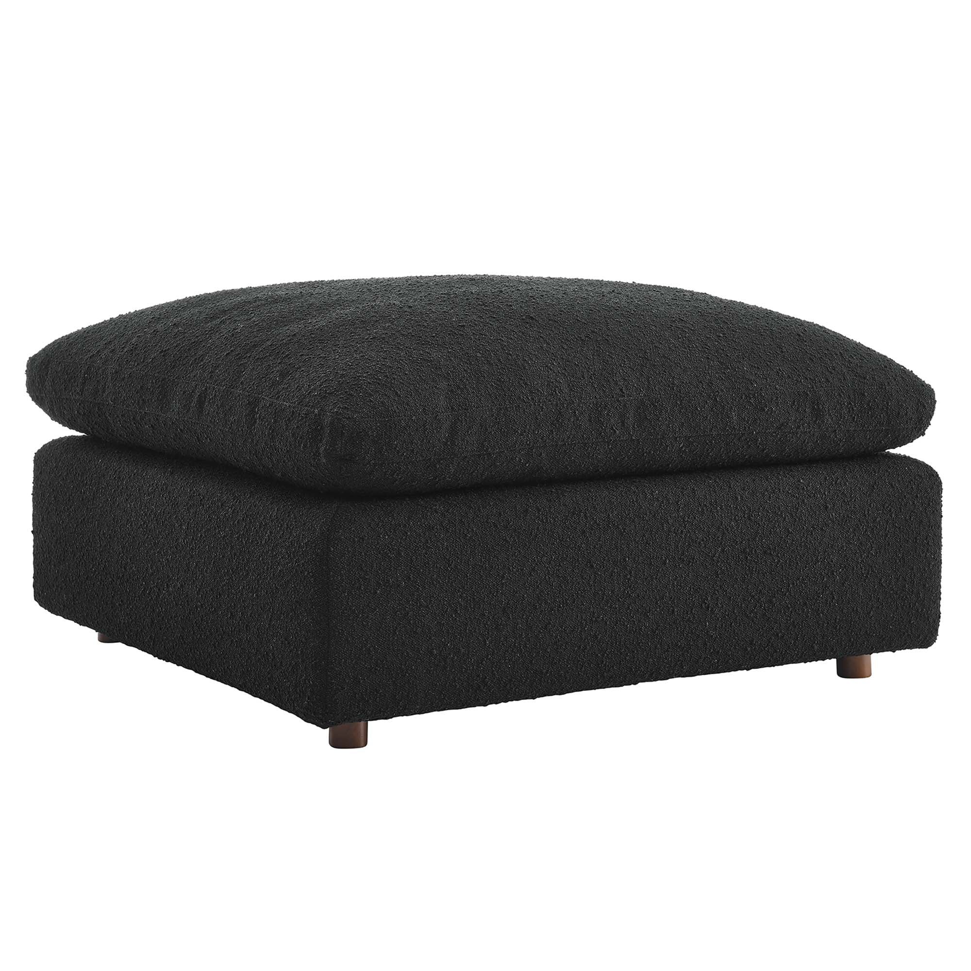 Commix Down Filled Overstuffed Boucle Fabric Ottoman - Black