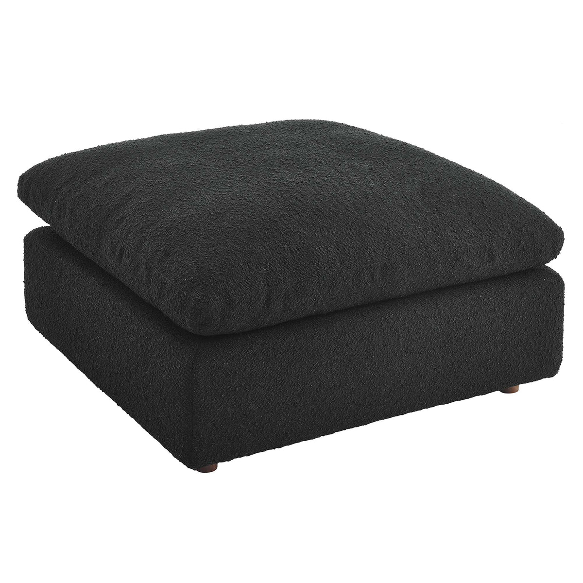 Commix Down Filled Overstuffed Boucle Fabric Ottoman - Black