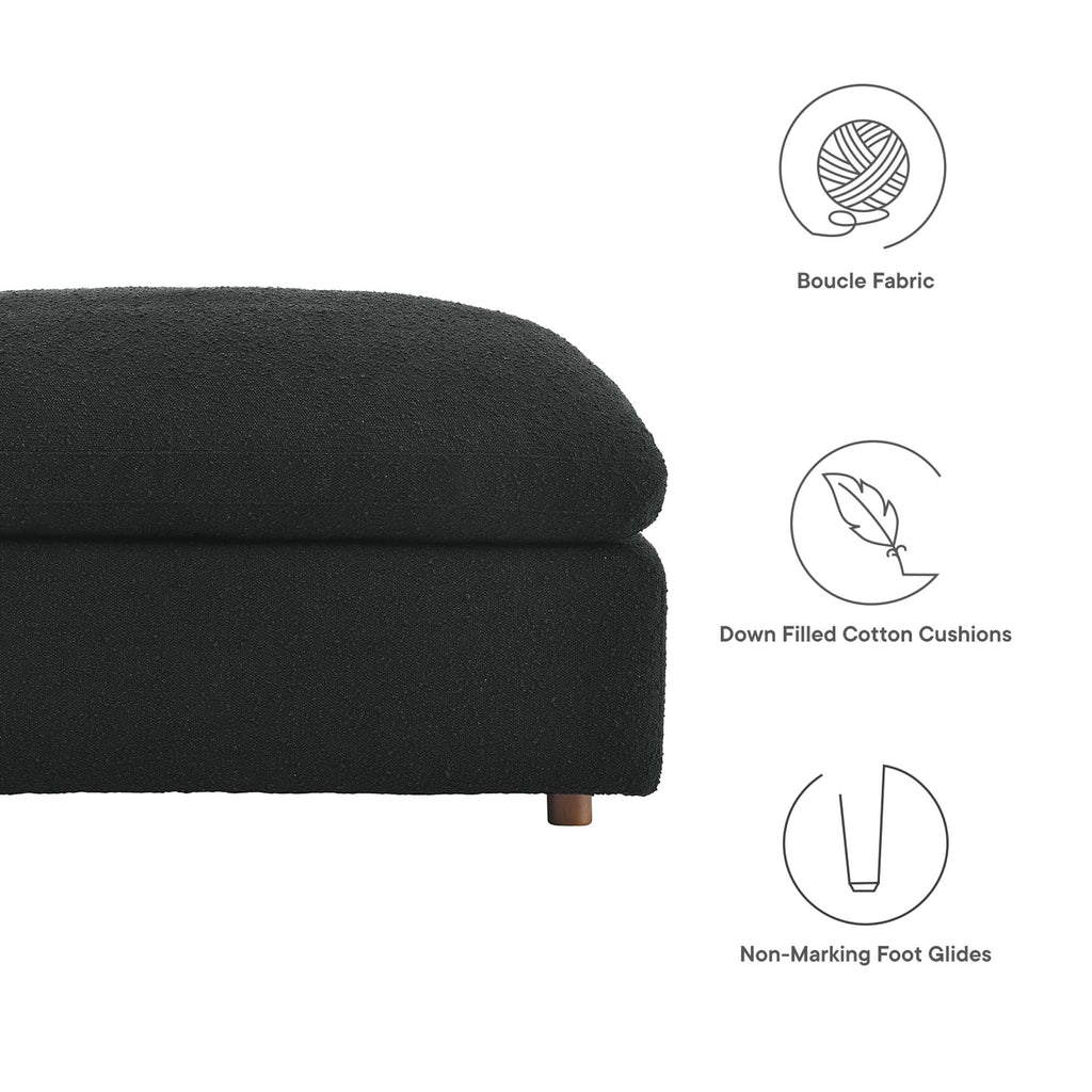 Commix Down Filled Overstuffed Boucle Fabric Ottoman - Black