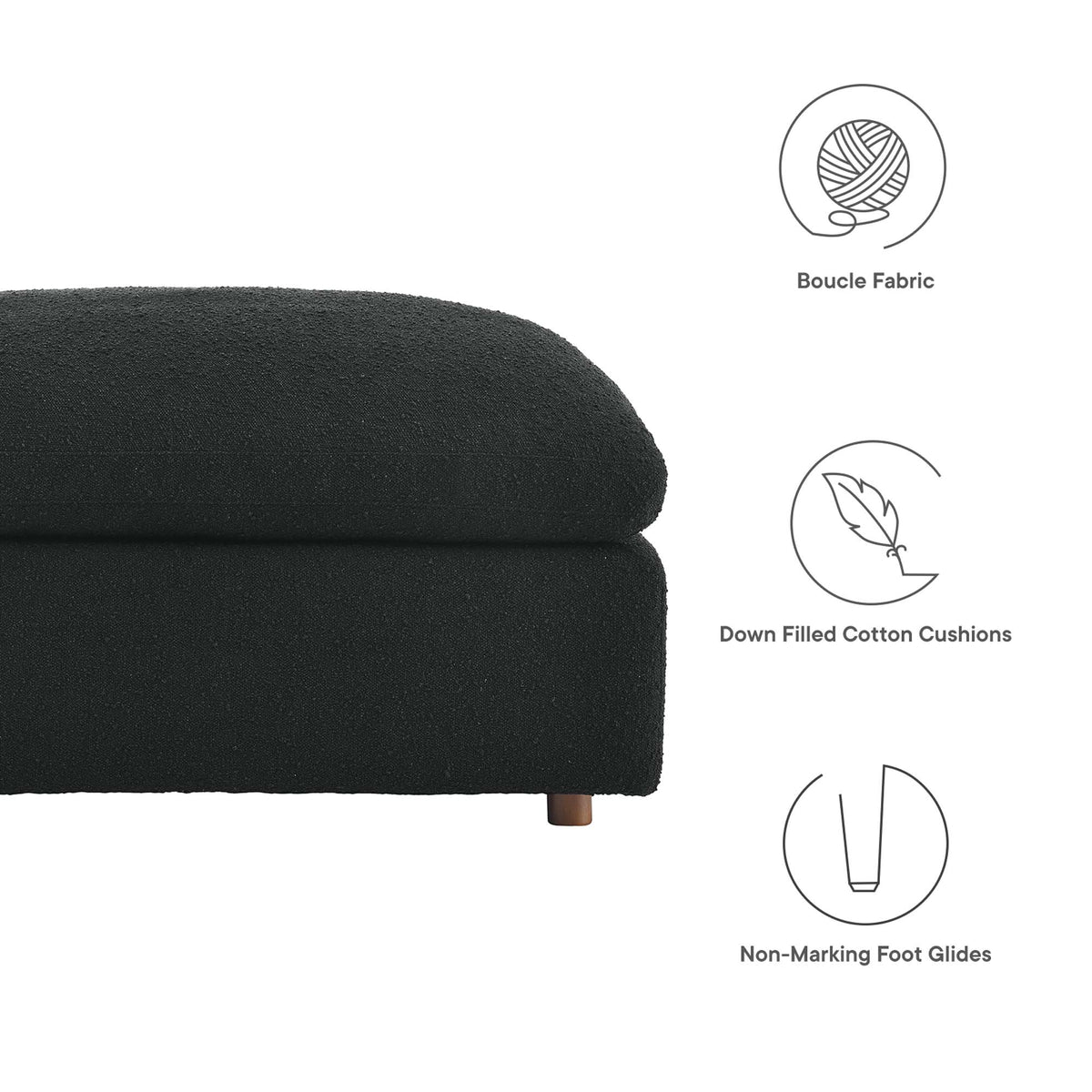 Commix Down Filled Overstuffed Boucle Fabric Ottoman - Black
