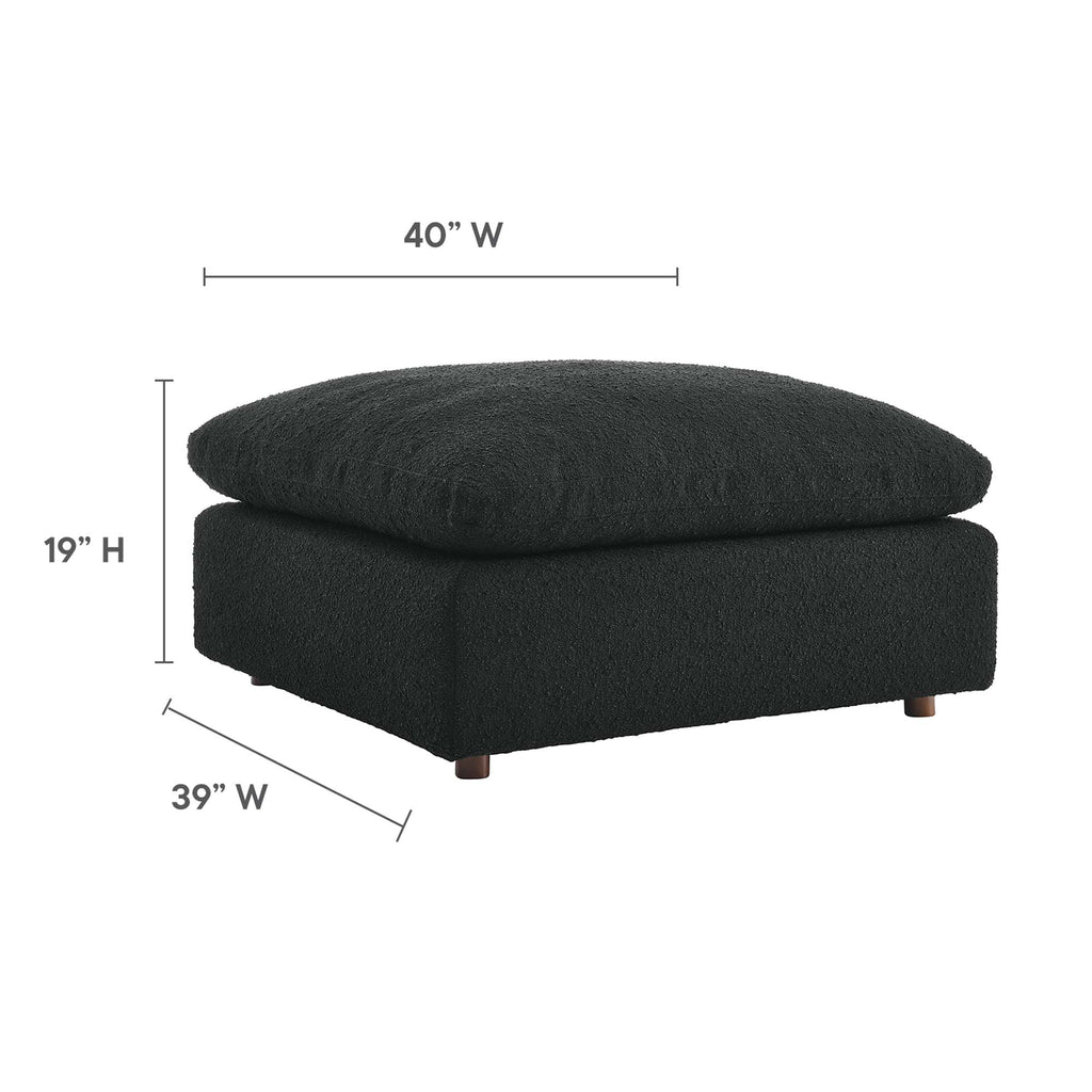 Commix Down Filled Overstuffed Boucle Fabric Ottoman - Black