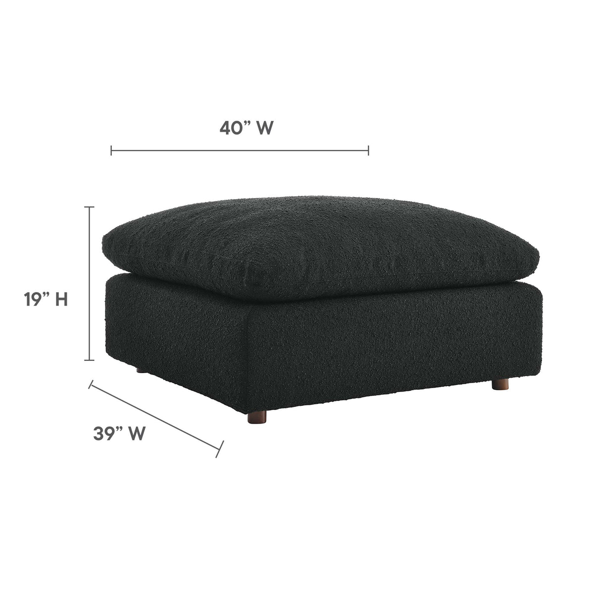 Commix Down Filled Overstuffed Boucle Fabric Ottoman - Black