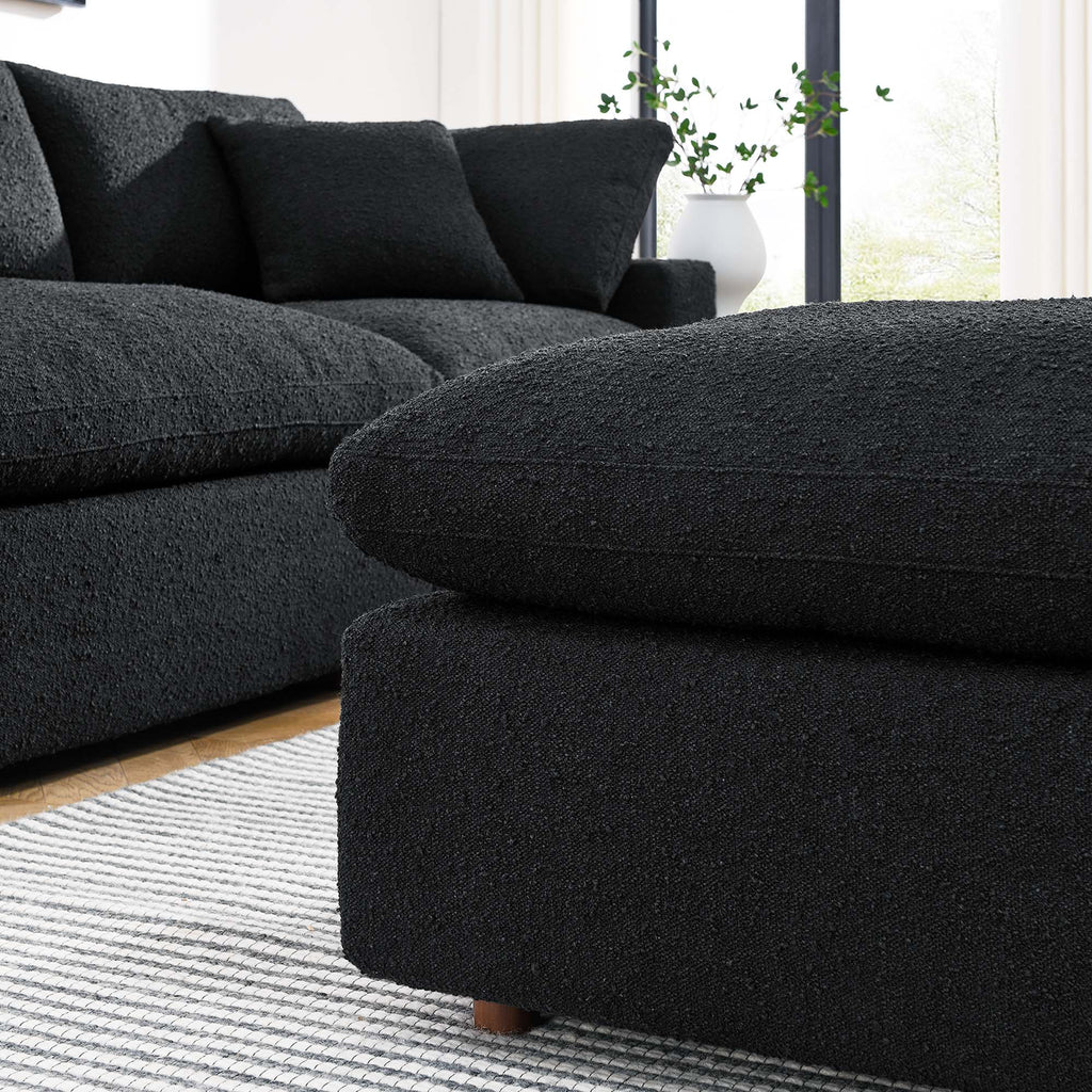 Commix Down Filled Overstuffed Boucle Fabric Ottoman - Black
