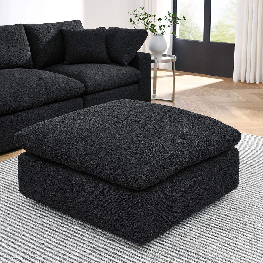 Commix Down Filled Overstuffed Boucle Fabric Ottoman - Black