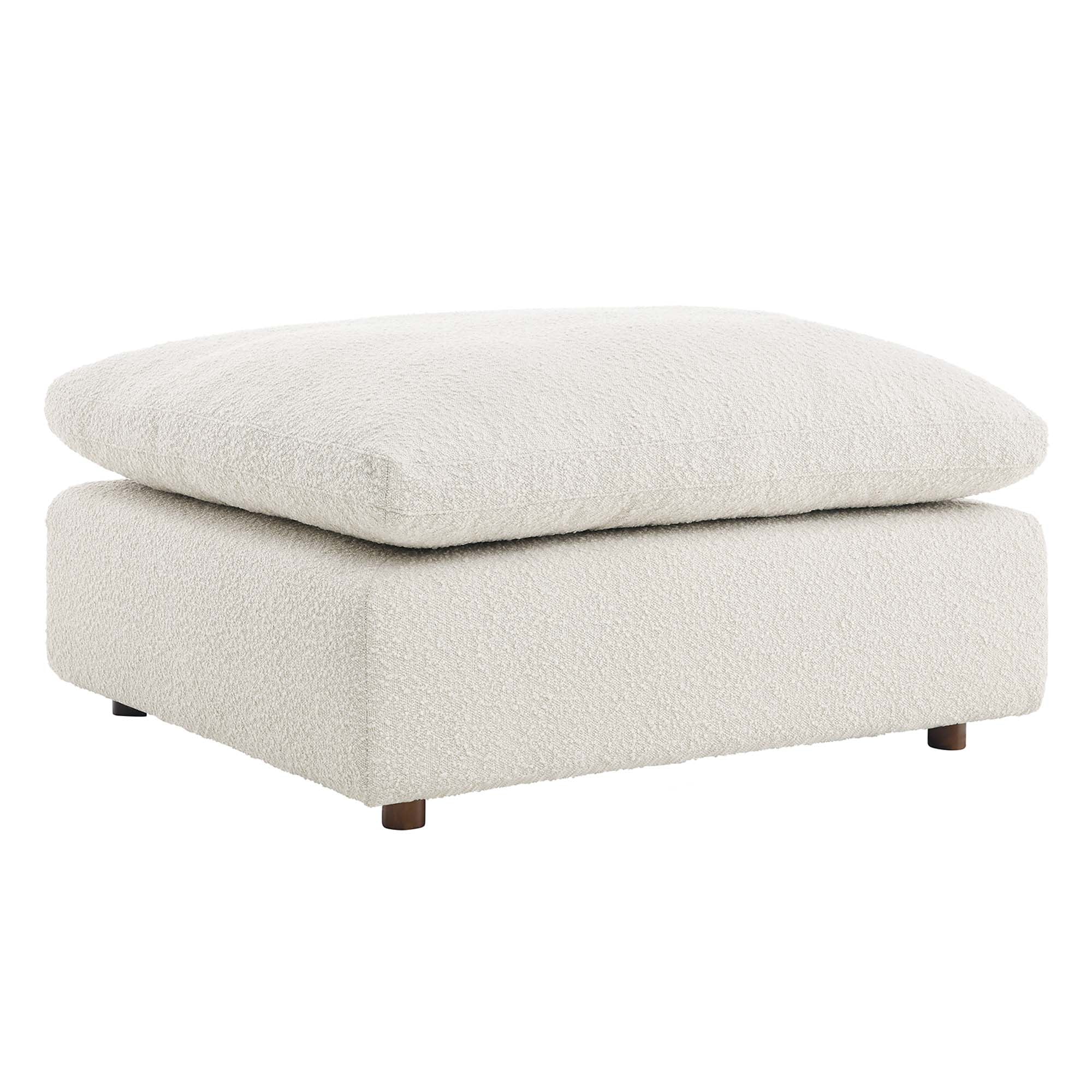 Commix Down Filled Overstuffed Boucle Fabric Ottoman - Ivory