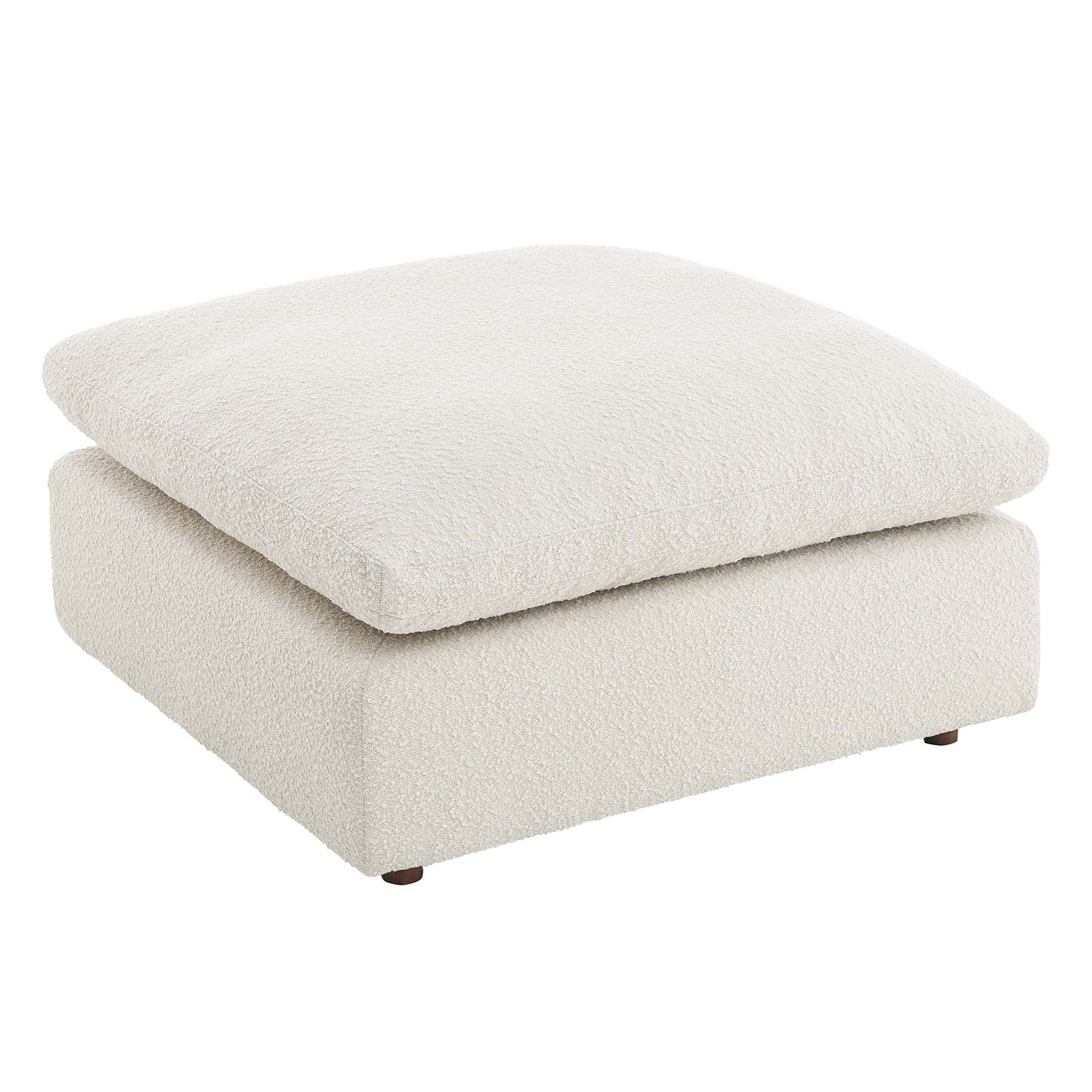 Commix Down Filled Overstuffed Boucle Fabric Ottoman - Ivory