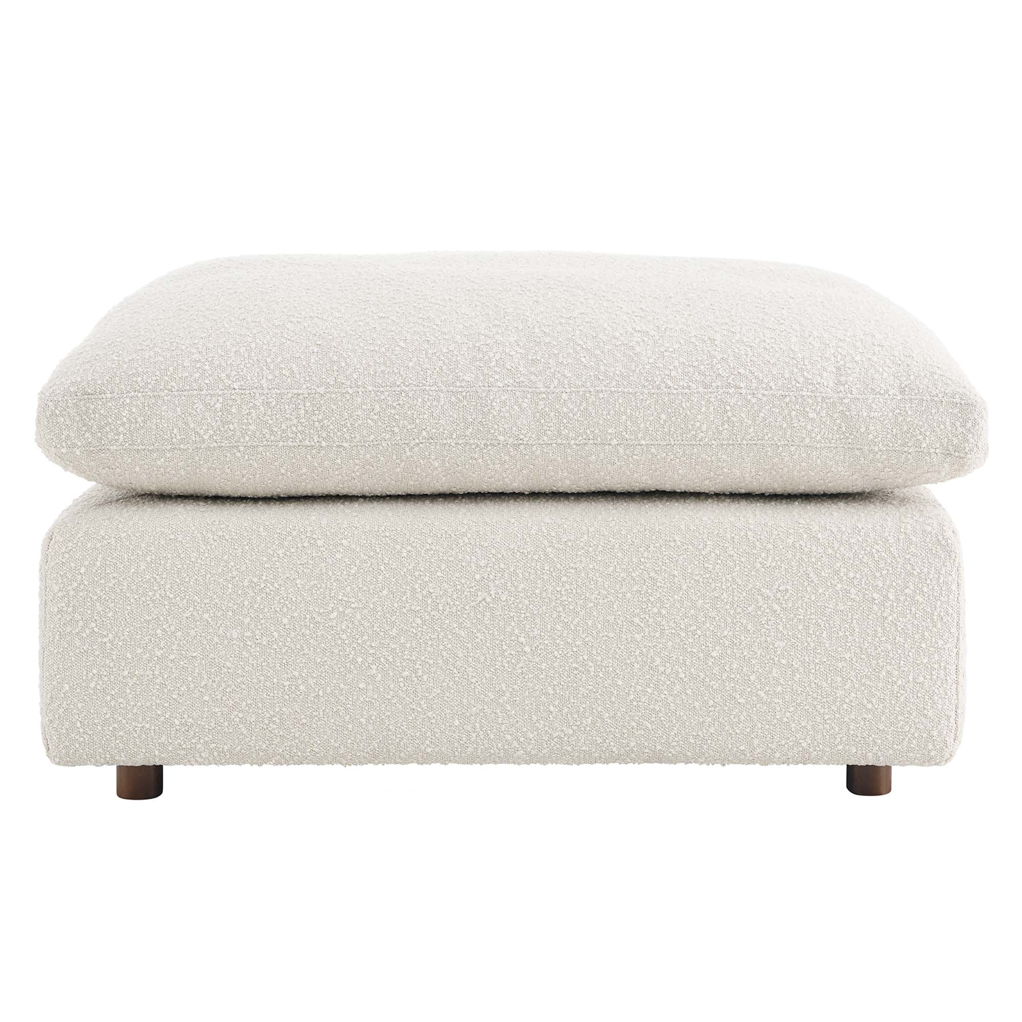 Commix Down Filled Overstuffed Boucle Fabric Ottoman - Ivory