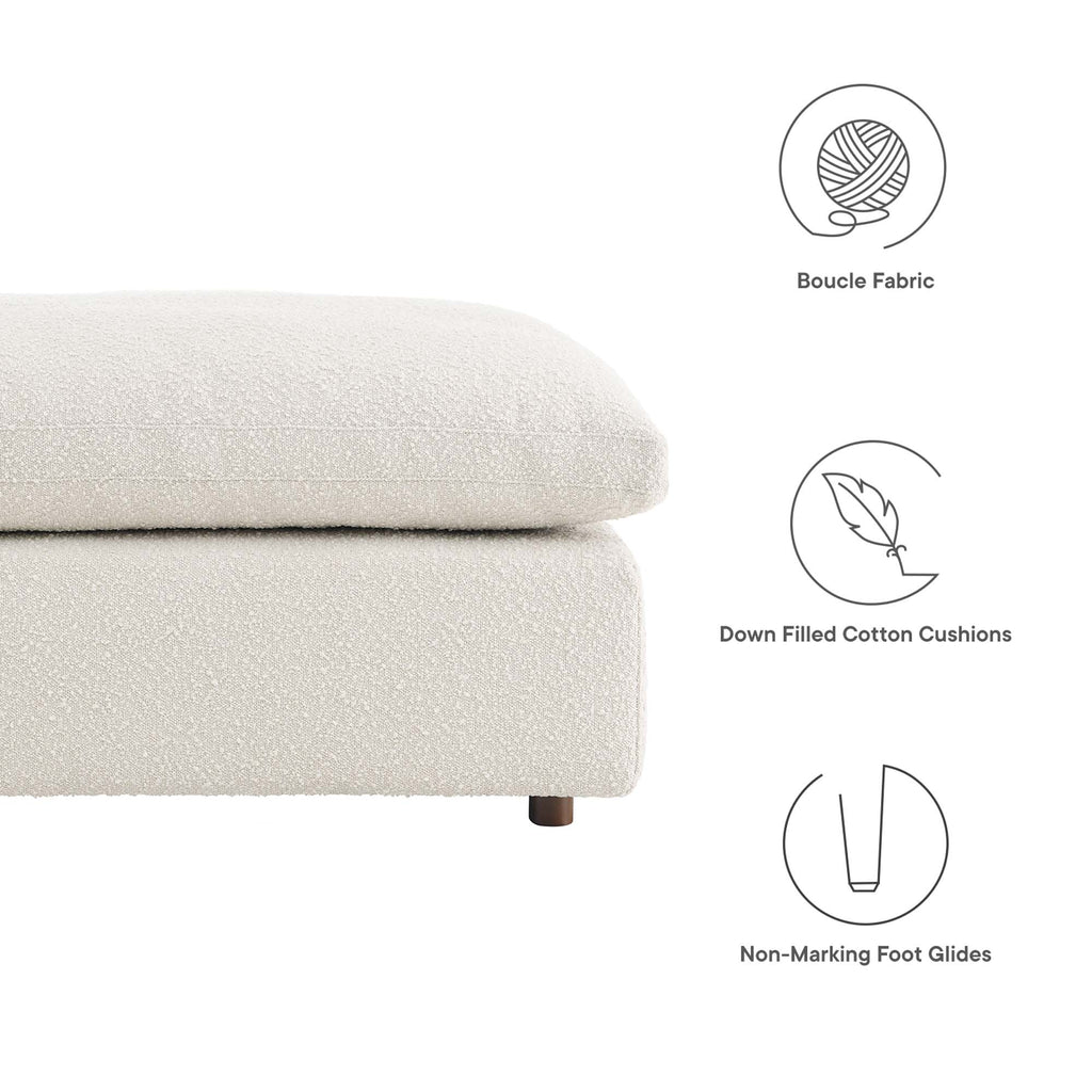 Commix Down Filled Overstuffed Boucle Fabric Ottoman - Ivory