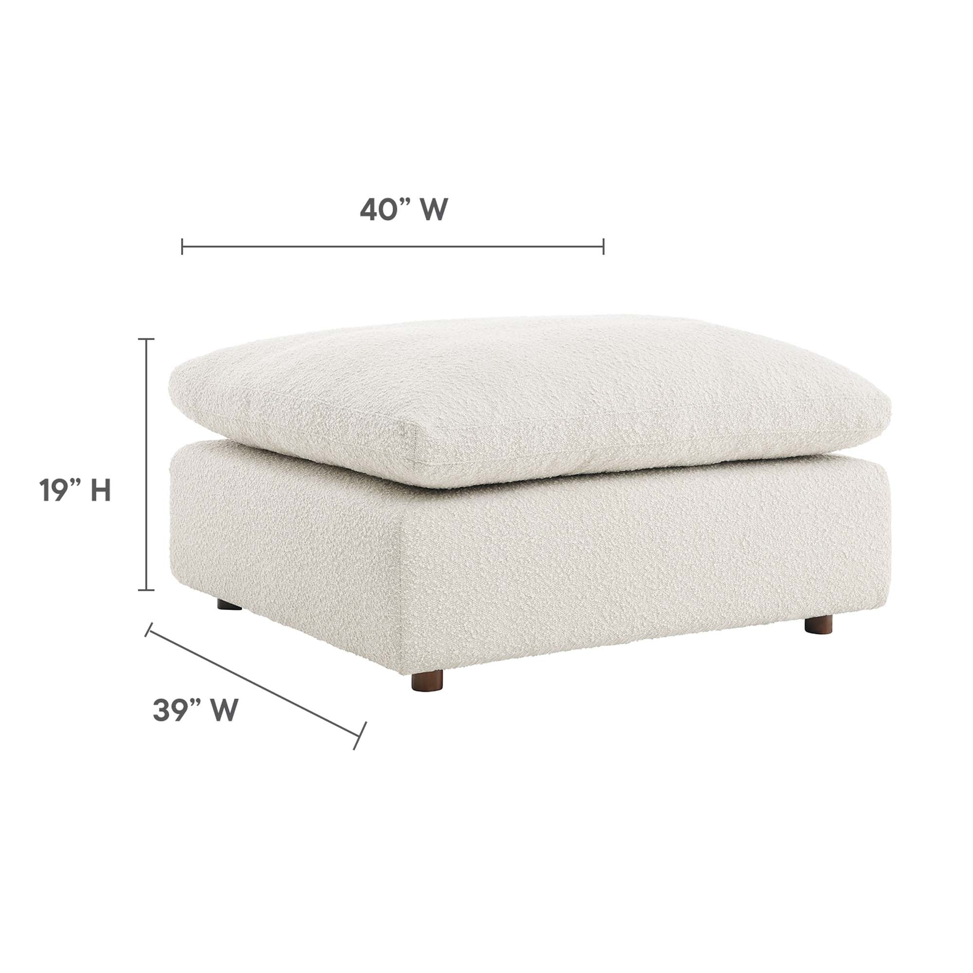 Commix Down Filled Overstuffed Boucle Fabric Ottoman - Ivory