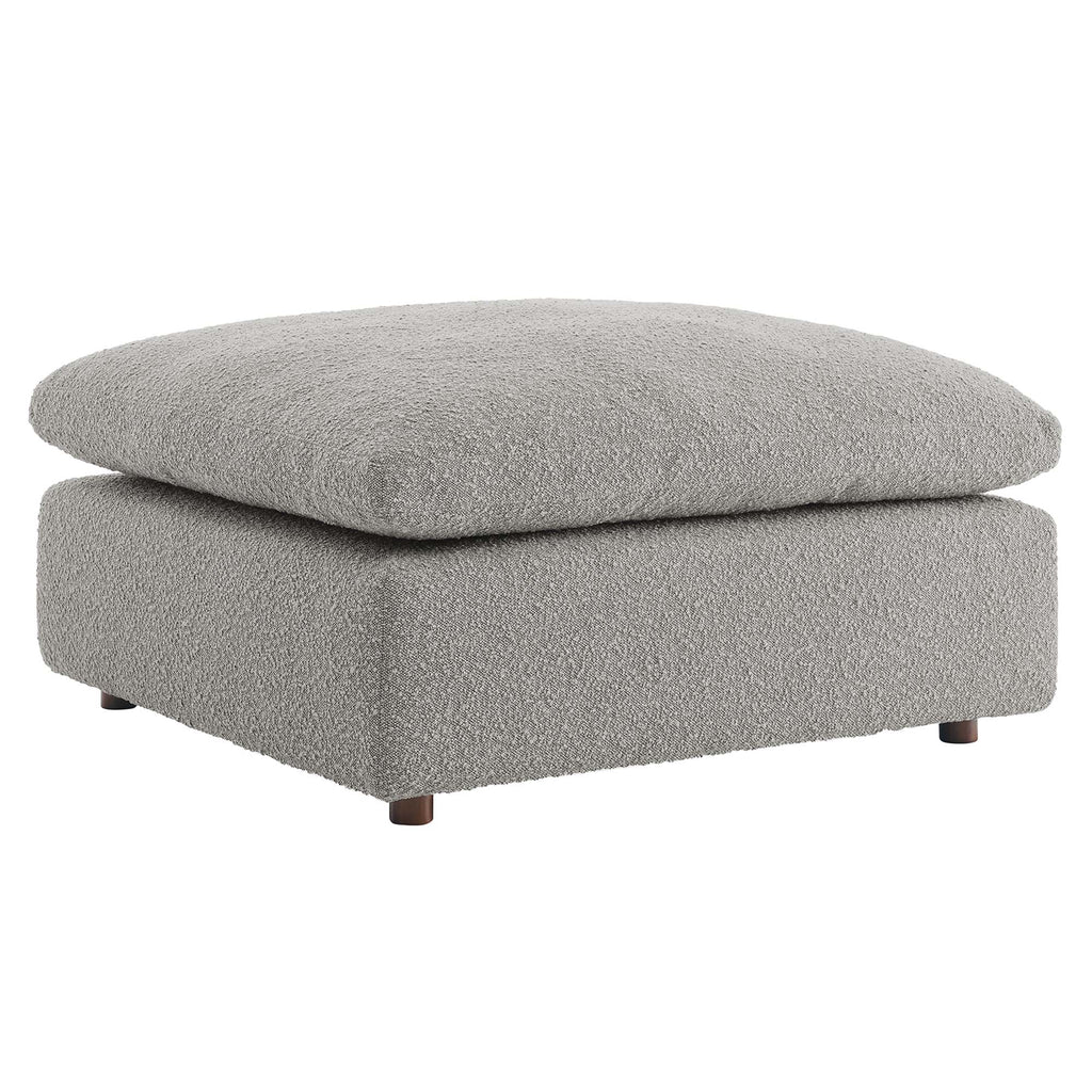 Commix Down Filled Overstuffed Boucle Fabric Ottoman - Light Gray