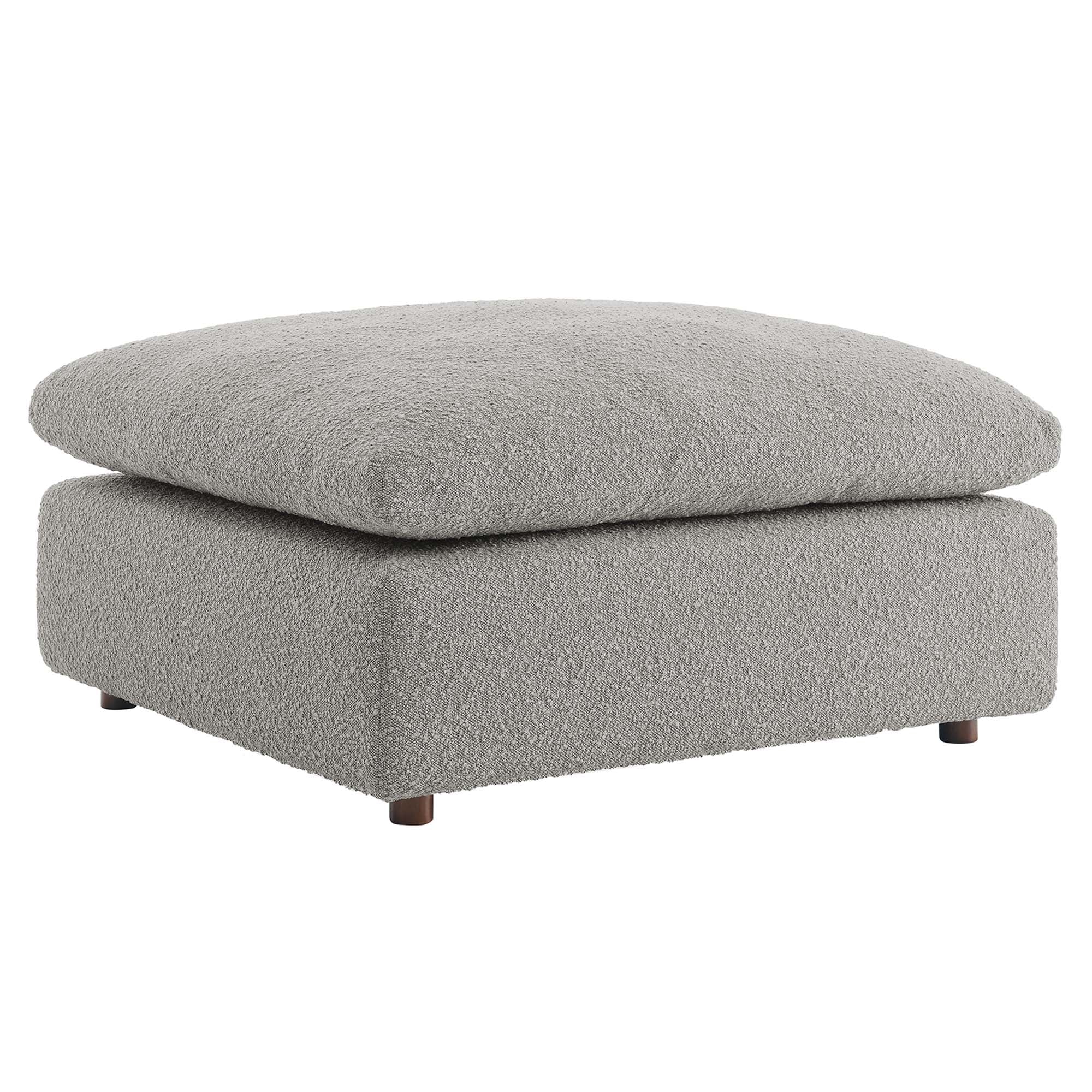 Commix Down Filled Overstuffed Boucle Fabric Ottoman - Light Gray