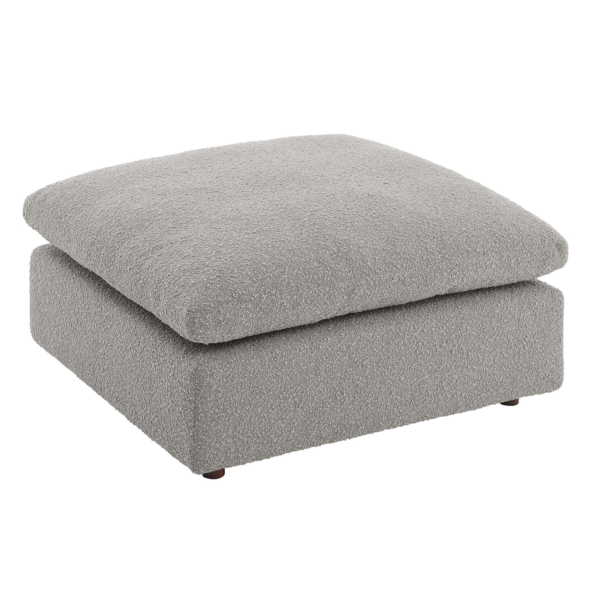 Commix Down Filled Overstuffed Boucle Fabric Ottoman - Light Gray