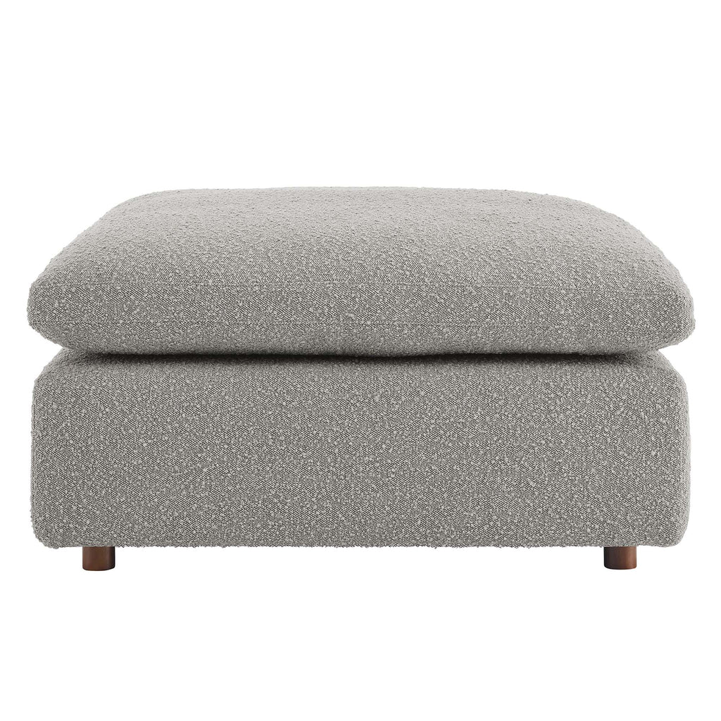 Commix Down Filled Overstuffed Boucle Fabric Ottoman - Light Gray