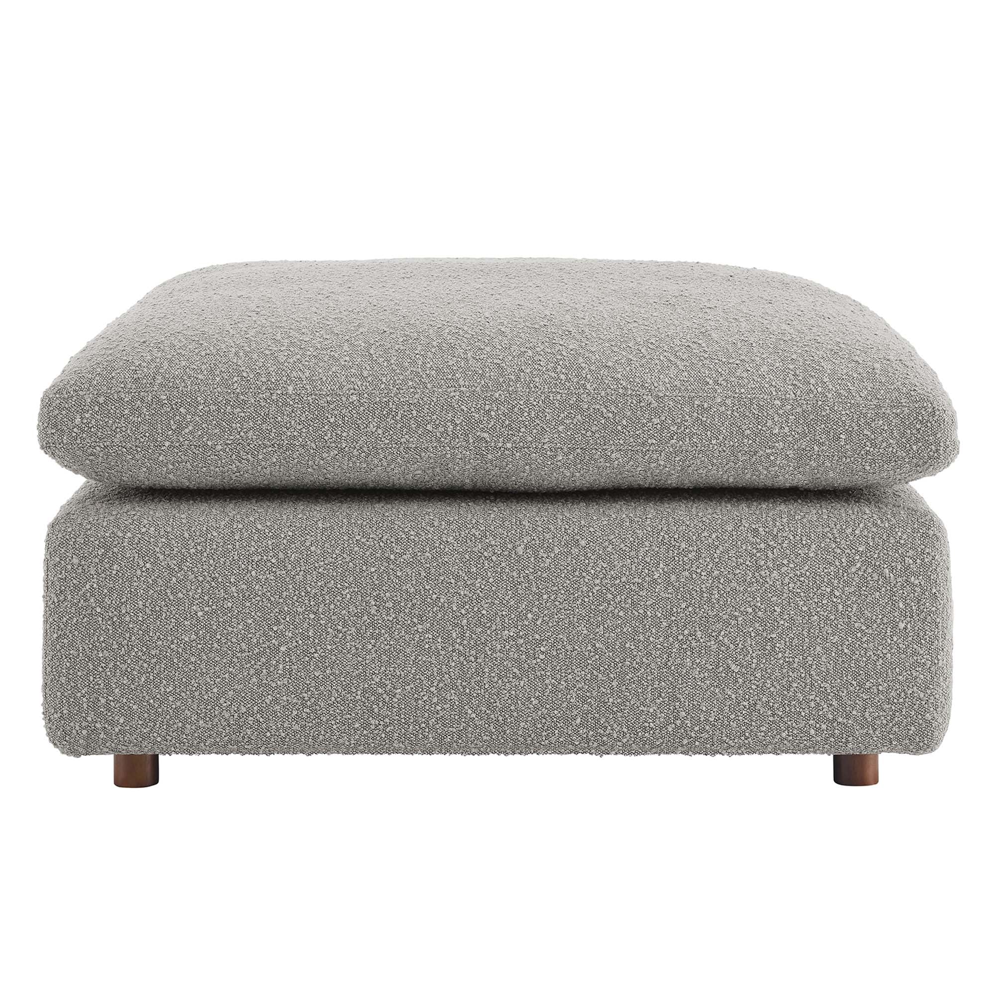 Commix Down Filled Overstuffed Boucle Fabric Ottoman - Light Gray