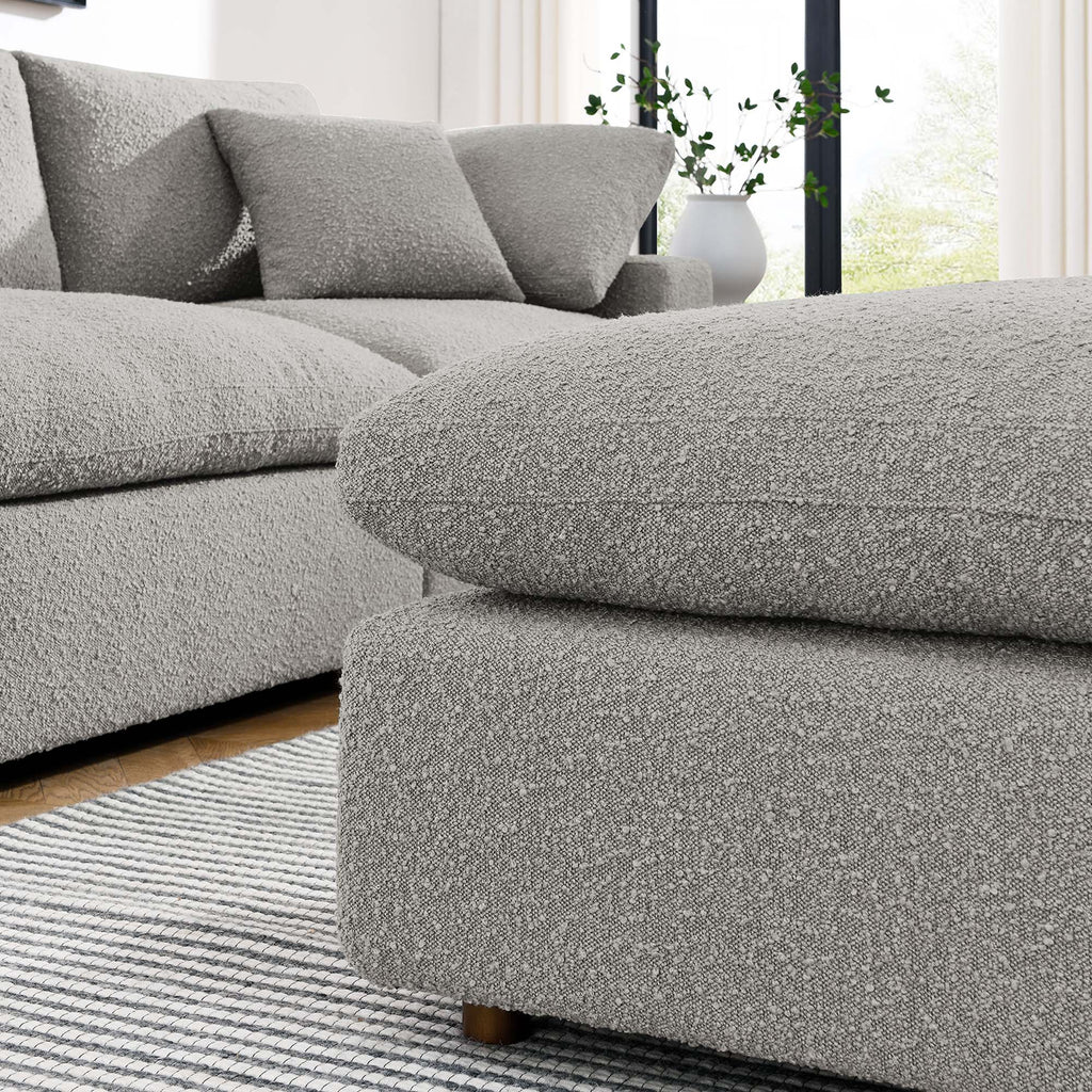 Commix Down Filled Overstuffed Boucle Fabric Ottoman - Light Gray