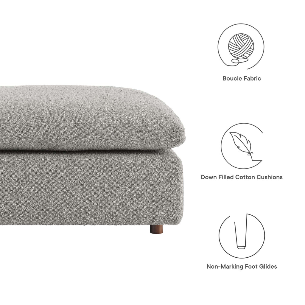 Commix Down Filled Overstuffed Boucle Fabric Ottoman - Light Gray